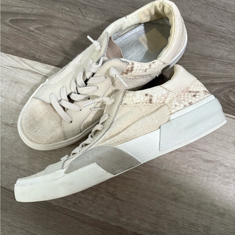 Dolce Vita Cream Sneakers with Suede Upper and Rubber Sole
